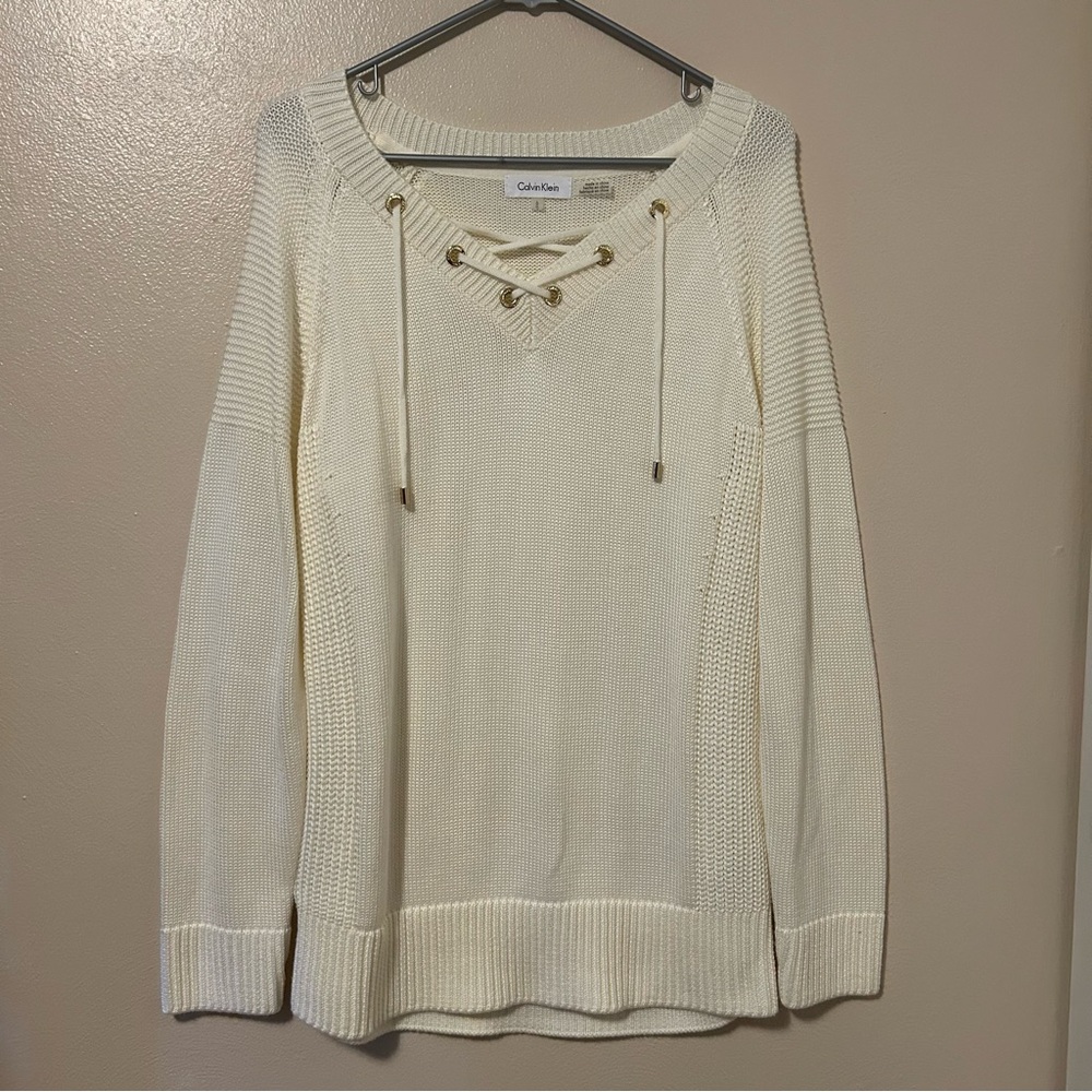 Calvin Klein Women's Chunky Relaxed Laced V-Neck Sweater